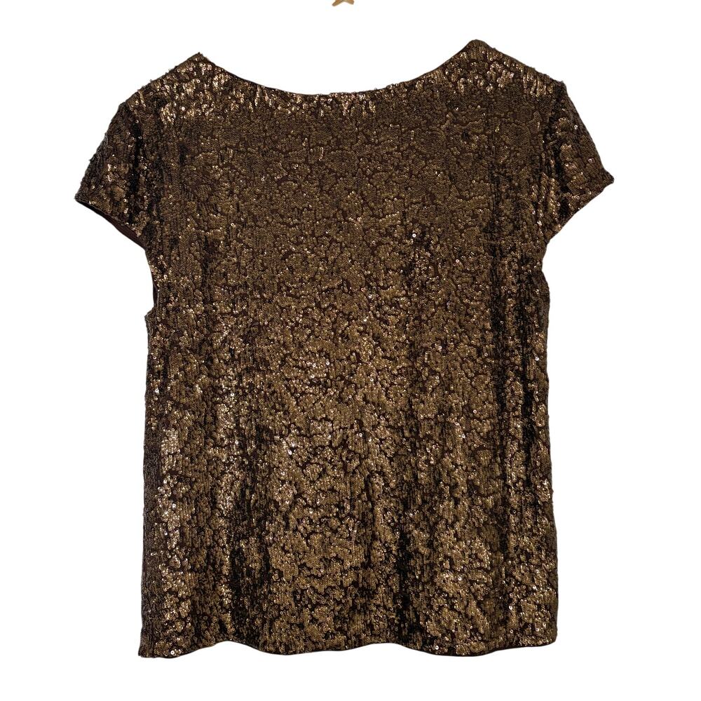 Alice + Olivia Chocolate Brown Sequin Top Short Sleeve Size M Sparkle Party - Picture 4 of 7